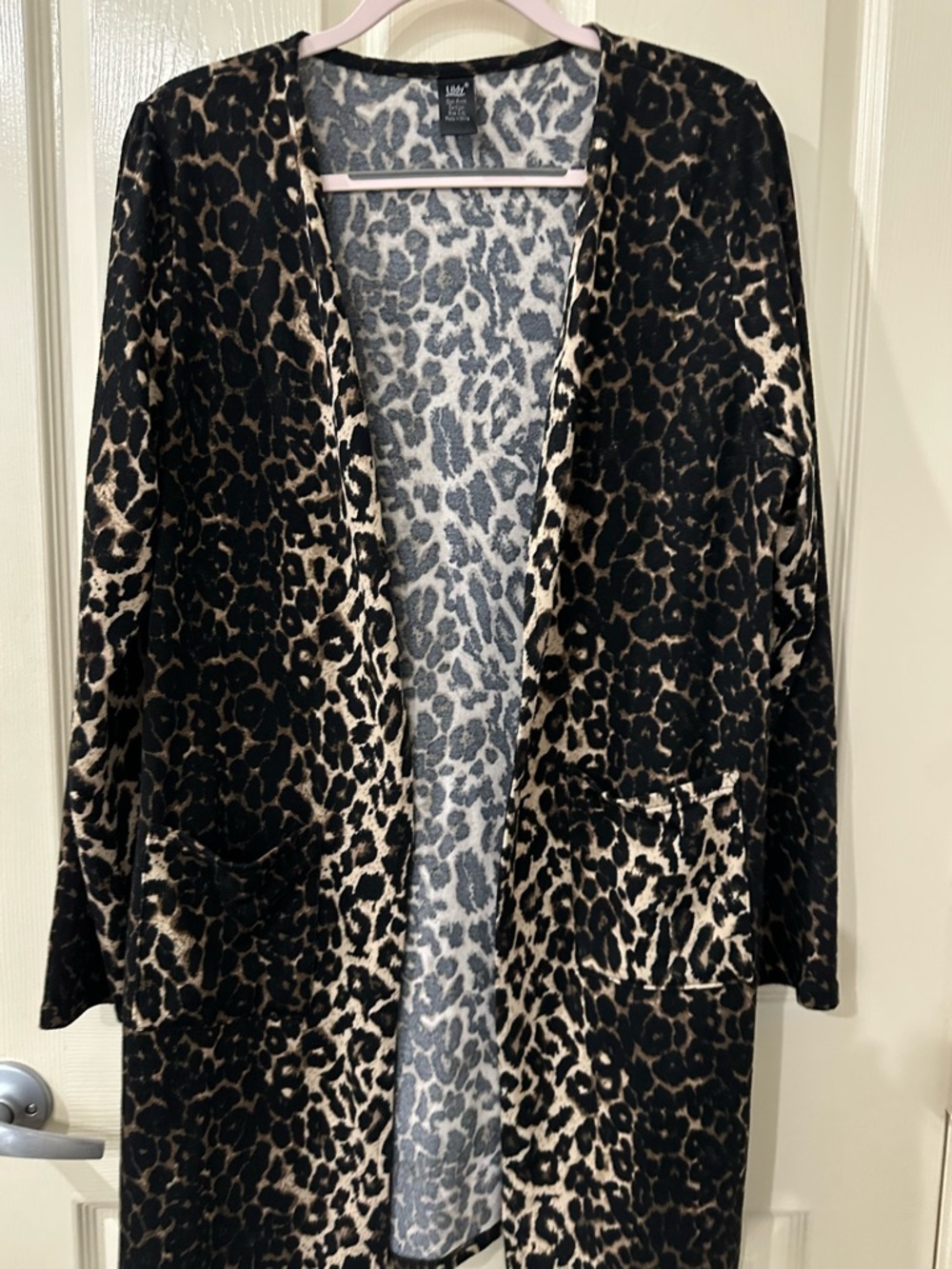 Lildy Open-Front Leopard Print Long Cardigan Jacket - Black/Tan